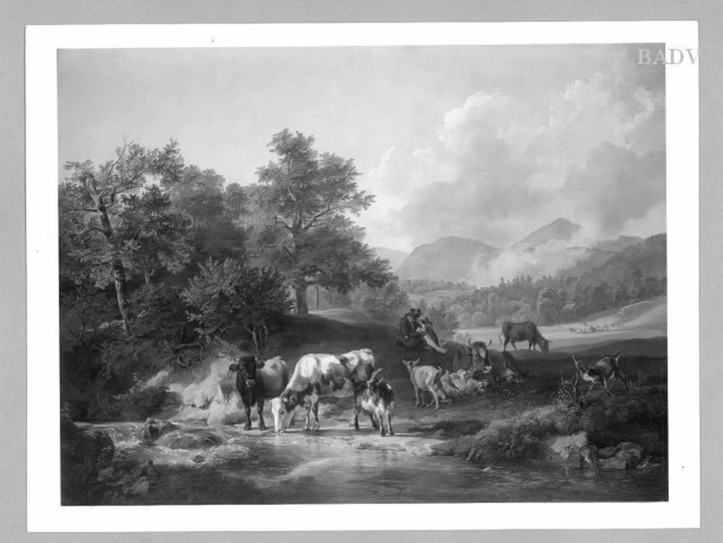 Paesaggio con mucche e capre in riva all'acqua - Führermuseum, Linz